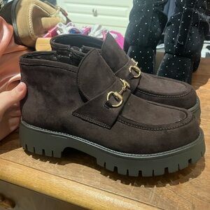 Brown  Ankle Boots with Gold Buckle